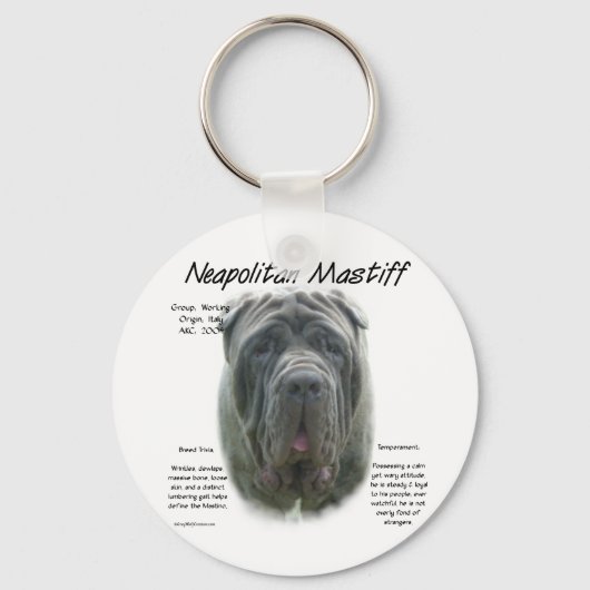 Napolitaanse Mastiff (grijs) Geschiedenis Ontwerp Sleutelhanger (Voorkant)
