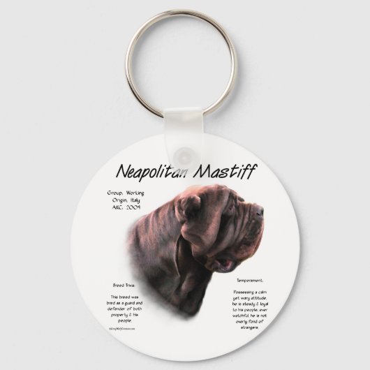 Napolitaanse Mastiff (mahonie) Geschiedenis Ontwer Sleutelhanger (Voorkant)