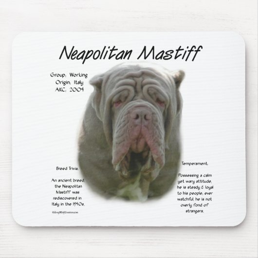 Napolitaanse Mastiff (tawny) Geschiedenis Ontwerp Muismat (Voorkant)