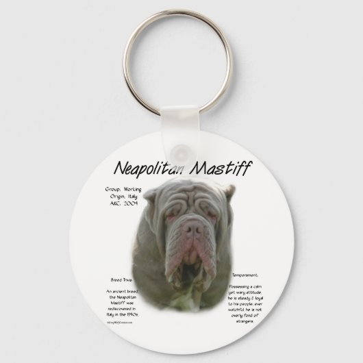Napolitaanse Mastiff (tawny) Geschiedenis Ontwerp Sleutelhanger (Voorkant)