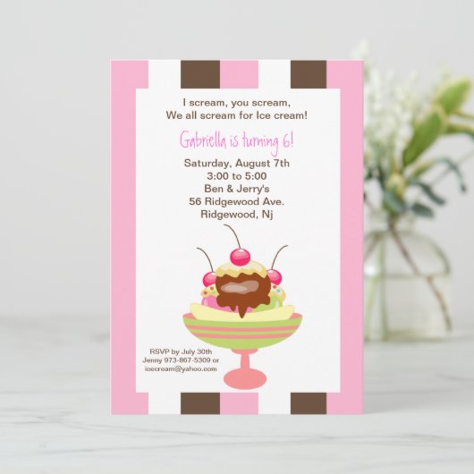 Napolitano Ice Cream Sundae Birthday Uitnodiging (Staand voorkant)