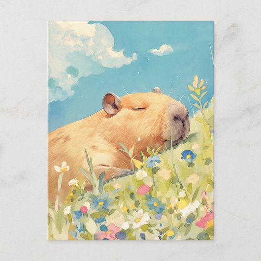 Napping Capybara in Colorful Wildflower Meadow Briefkaart (Voorkant)