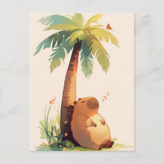 Napping Capybara Under Tropical Palm Tree Briefkaart (Voorkant)