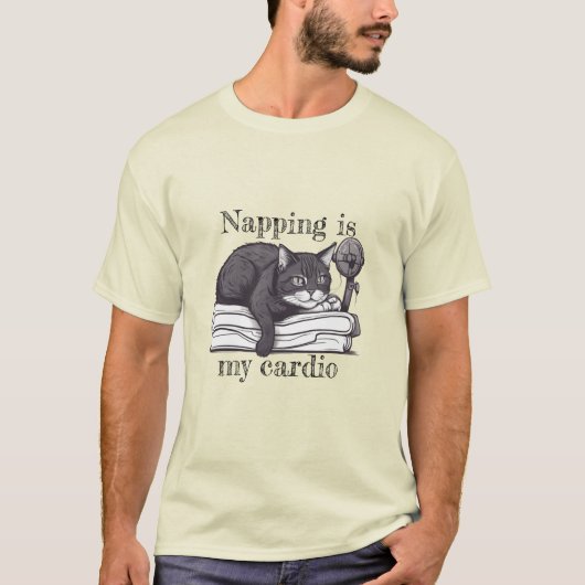 Napping is mijn cardio kat grappig T-shirt (Voorkant)