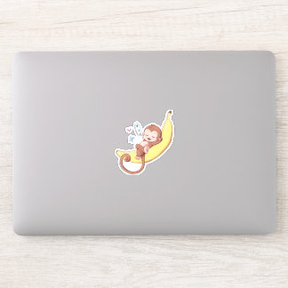 Napping Monkey op een grote banaan — Stickers! Sticker