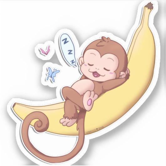 Napping Monkey op een grote banaan — Stickers! Sticker (Voorkant)