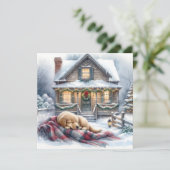 Napping Puppy op kerstavond Feestdagenkaart (Staand voorkant)