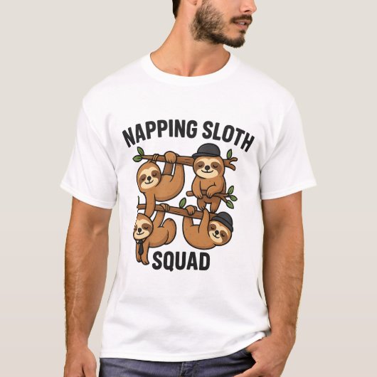 Napping Sloth Squad T-Shirt - Animal Sleep Gang  (Voorkant)