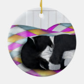 Napping Tuxedo Cat Keramisch Ornament (Achterkant)