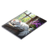 Napping White Cat and Purple Flowers  Notitieboek (Linkerzijde)