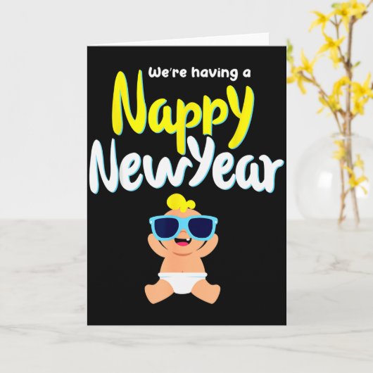 Nappy New Year Diaper Expecting Pregnant Funny Hap Kaart (Gele Bloem)