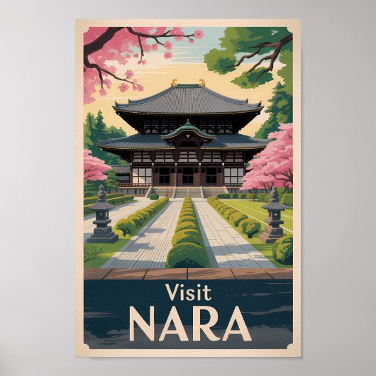 Nara Japan Illustration Travel Art Vintage Poster (Voorkant)