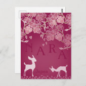 Nara Japan Sakura Herten Hand geïllustreerd Briefkaart (Voorkant / Achterkant)