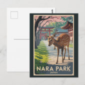 Nara Park Japan Deer Illustration Travel Art Retro Briefkaart (Voorkant / Achterkant)