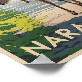 Nara Park Japan Deer Illustration Travel Art Retro Poster (Hoek)