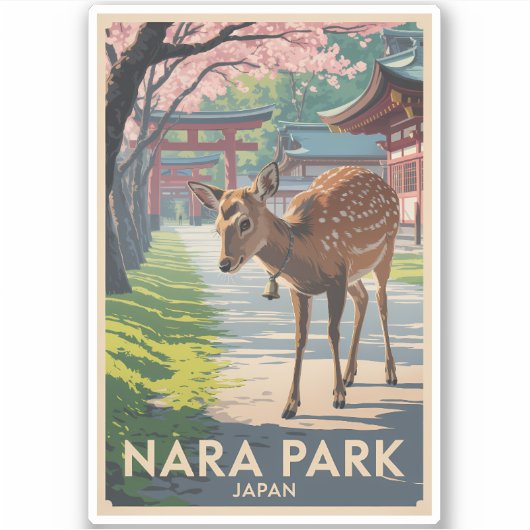 Nara Park Japan Deer Illustration Travel Art Retro Sticker (Voorkant)