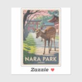 Nara Park Japan Deer Illustration Travel Art Retro Sticker (Vel)