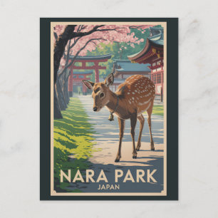 Nara Park Japan Herten Illustratie Reis Kunst Retr Briefkaart