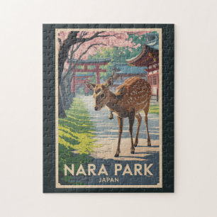 Nara Park Japan Herten Illustratie Reis Kunst Retr Legpuzzel