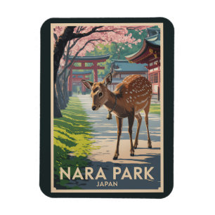 Nara Park Japan Herten Illustratie Reis Kunst Retr Magneet