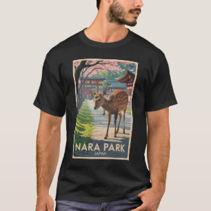 Nara Park Japan Herten Illustratie Reis Kunst Retr T-shirt