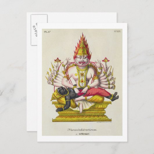 Narasimha, gegraveerd door de Marlet (kleur litho) Briefkaart (Voorkant / Achterkant)