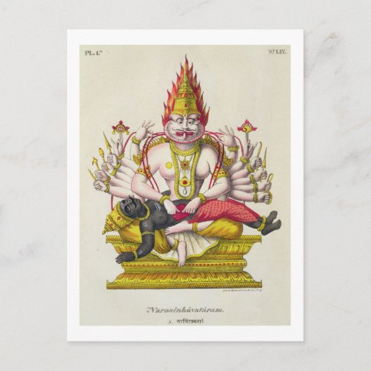 Narasimha, gegraveerd door de Marlet (kleur litho) Briefkaart (Voorkant)
