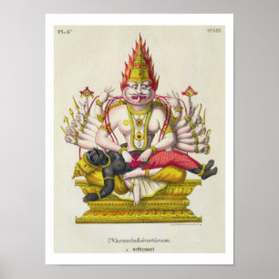 Narasimha, gegraveerd door de Marlet (kleur litho) Poster