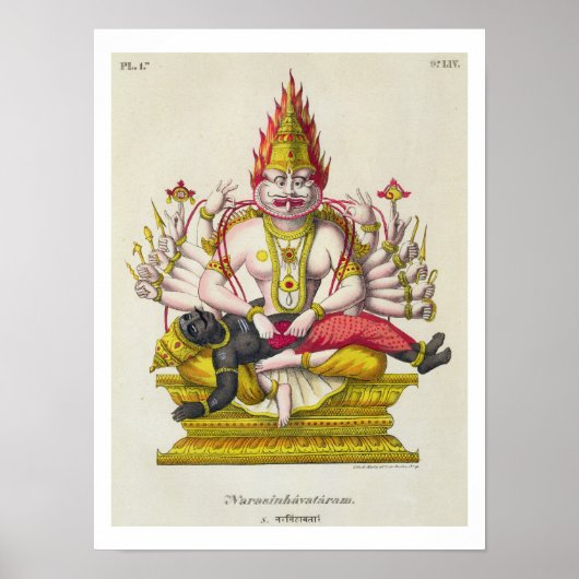 Narasimha, gegraveerd door de Marlet (kleur litho) Poster (Voorkant)