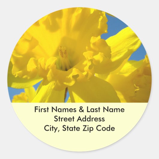 Narcis adreslabelstickers met aangepaste namen ronde sticker (Voorkant)