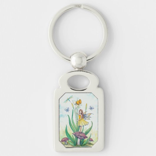 Narcis Bloem Fee Fantasie Kunst Sleutelhanger (Voorkant)