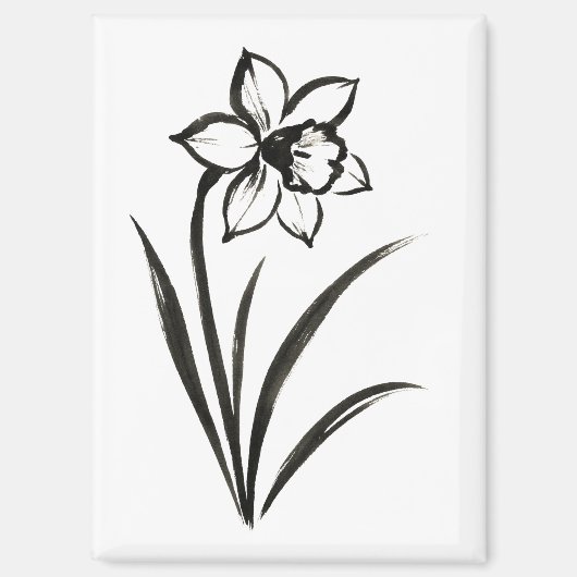 Narcis Bloem – Monochrome Botanische Kunst op Magneet (Voorkant)