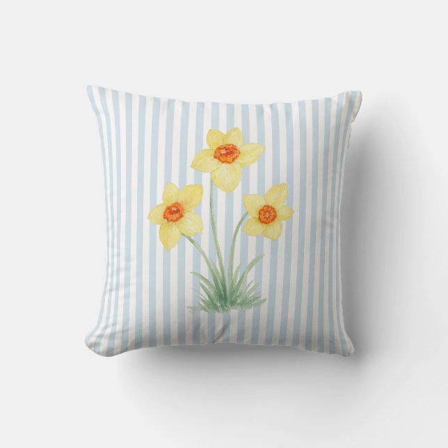Narcis Bloem Schildering Blauwe Streep Kussen (Voorkant)