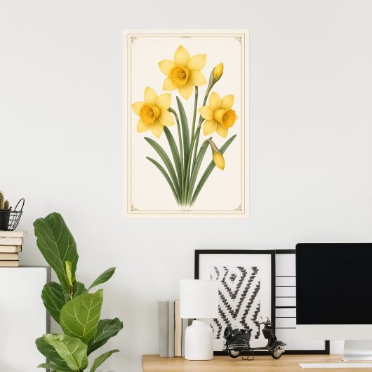 Narcis botanisch, maart geboortebloem poster (Thuiskantoor)
