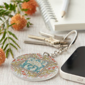 Narcis chintz art nouveau bloem behang sleutelhanger (Voorkant Rechts)