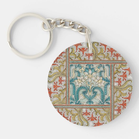 Narcis chintz art nouveau bloem behang sleutelhanger (Voorkant)
