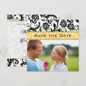 Narcis Geel & Zwart Damast Save the Date Kaart (Voorkant / Achterkant)