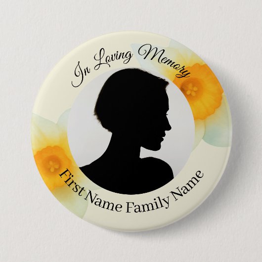 Narcis-herdenkingsknop met foto ronde button 7,6 cm (Voorkant)