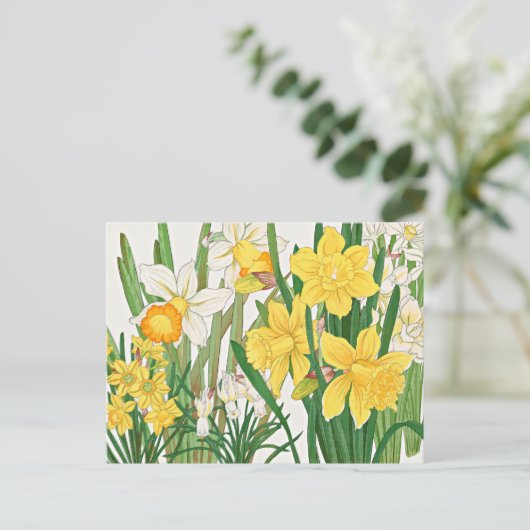 Narcis Houtsnede Schildering Briefkaart (Staand voorkant)