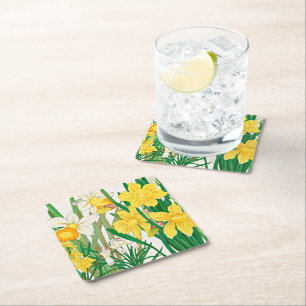Narcis Houtsnede Schildering Kartonnen Onderzetters