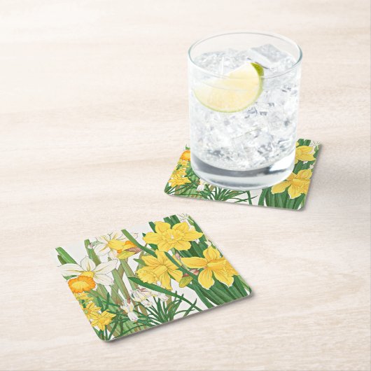 Narcis Houtsnede Schildering Kartonnen Onderzetters (Insitu)