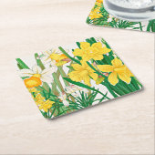 Narcis Houtsnede Schildering Kartonnen Onderzetters (Schuin)
