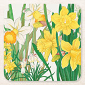 Narcis Houtsnede Schildering Kartonnen Onderzetters (Voorkant)