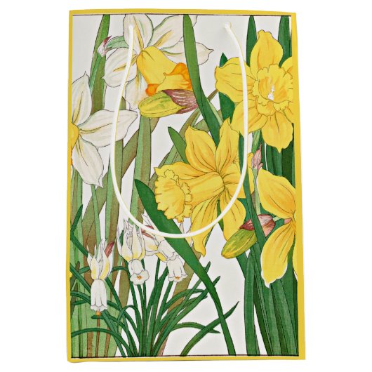 Narcis Houtsnede Schildering Medium Cadeauzakje (Voorkant)