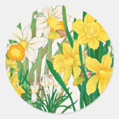 Narcis Houtsnede Schildering Ronde Sticker (Voorkant)