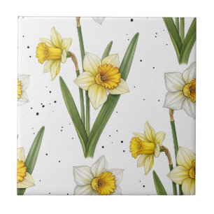 Narcis Lente Bloem in Zacht Geel en Groen 2 Tegeltje