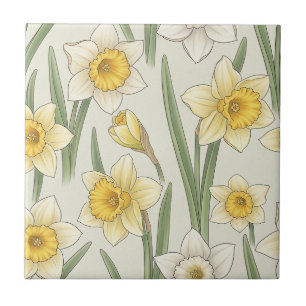 Narcis Lente Bloem in Zacht Geel en Groen 3 Tegeltje