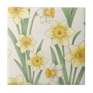 Narcis Lente Bloem in Zacht Geel en Groen 4 Tegeltje