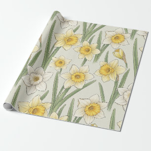 Narcis Lente Bloemen in Zacht Geel en Groen 3 Cadeaupapier