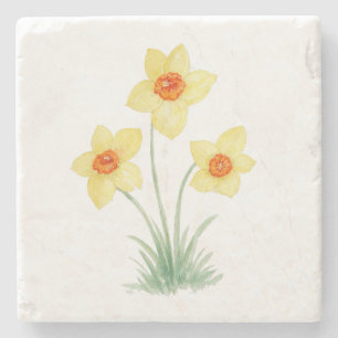 Narcis lente bloemschildering stenen onderzetter